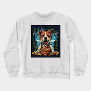 pixel art dog eating spaghetti by waterfall Crewneck Sweatshirt